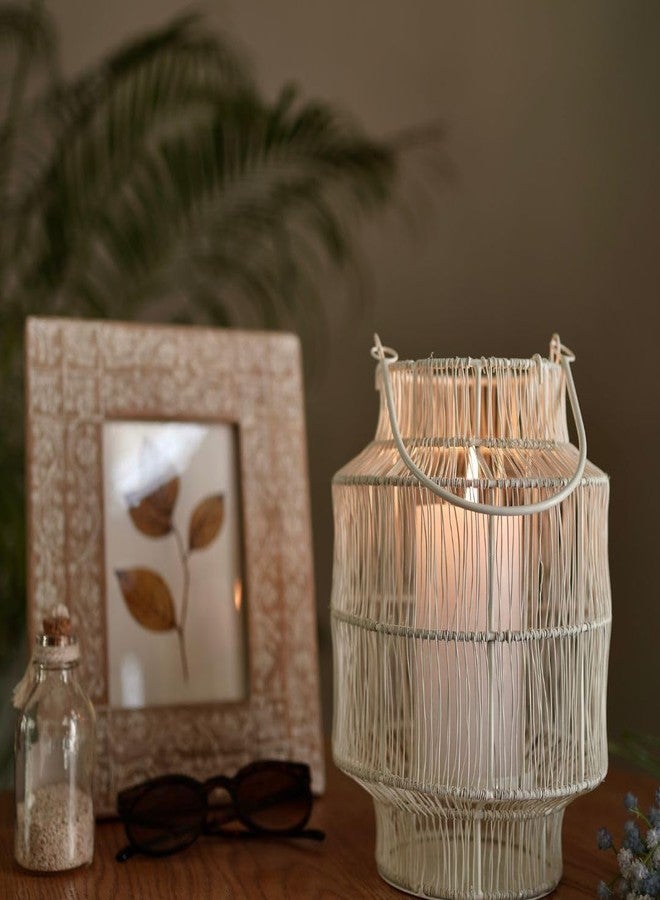 BEHOMA Mesh Metal Lantern for Home Decoration Indoor Outdoor, Boho Style Decorative Lantern for Table-top and Pillar Candle Holder, White Colour One Piece - Image 5